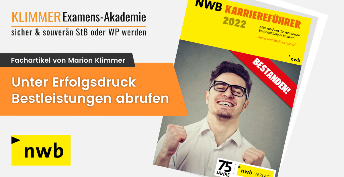 Banner NWB Fachartikel von Marion Klimmer "Unter Erfolgsdruck Bestleistungen abrufen"